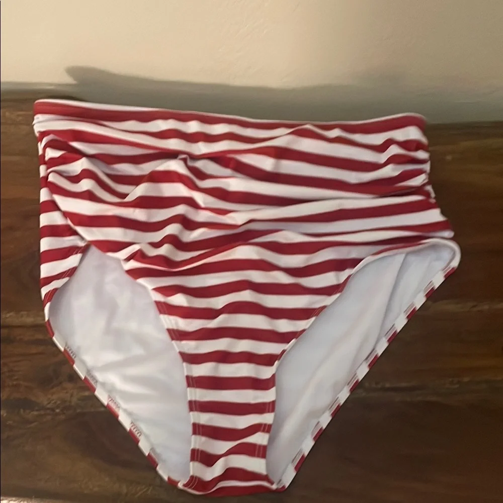 Holipick Red White Striped Ruched High Waist Bikini Bottom XL 16 NWOT
